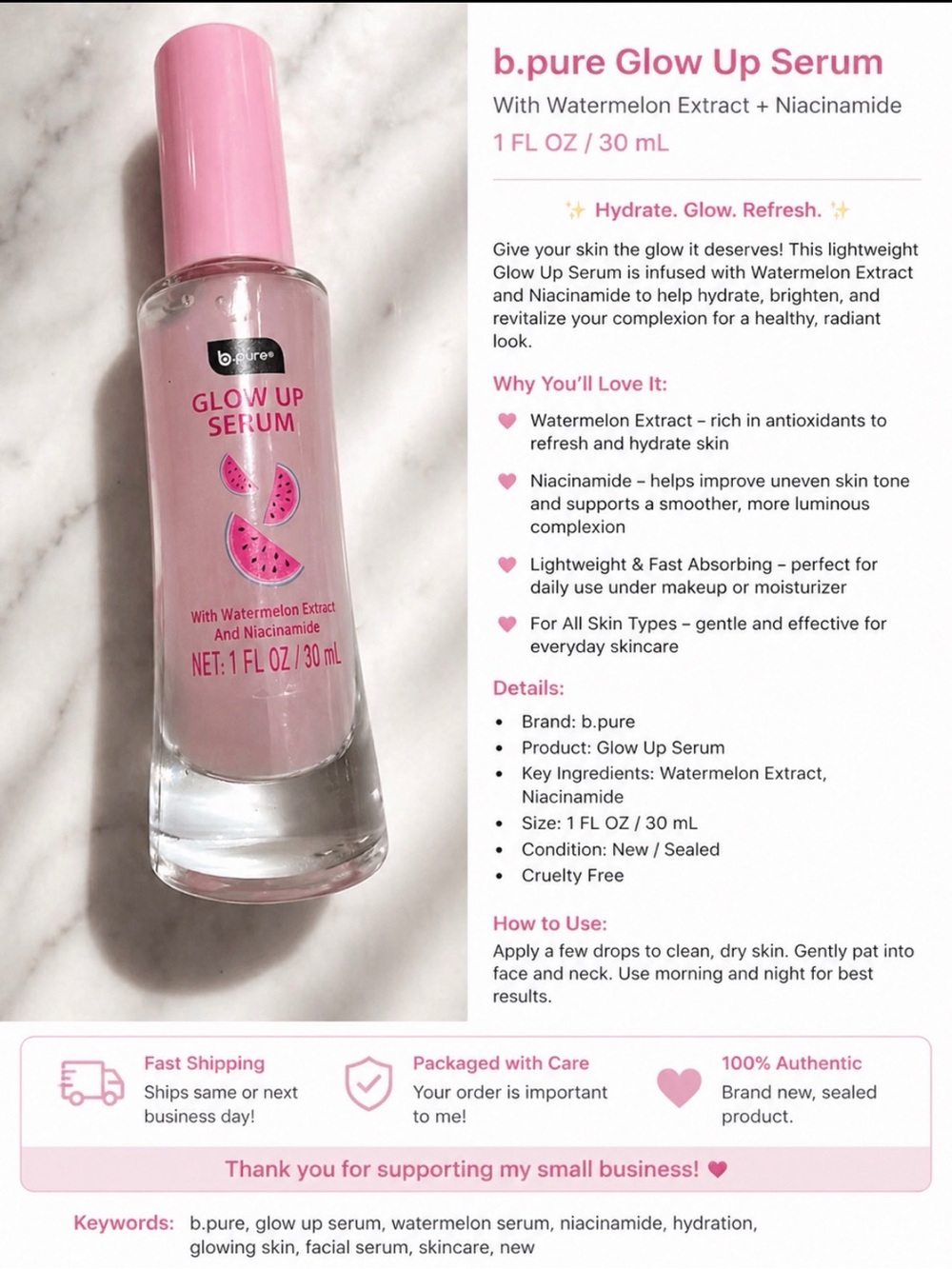 Viral Glow Up Watermelon Serum 🍉 Niacinamide Hydrating Glass Skin (New)